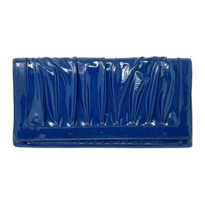 Nordstrom Blue Patent Leather Pleated Rectangular Clutch Wallet Bag